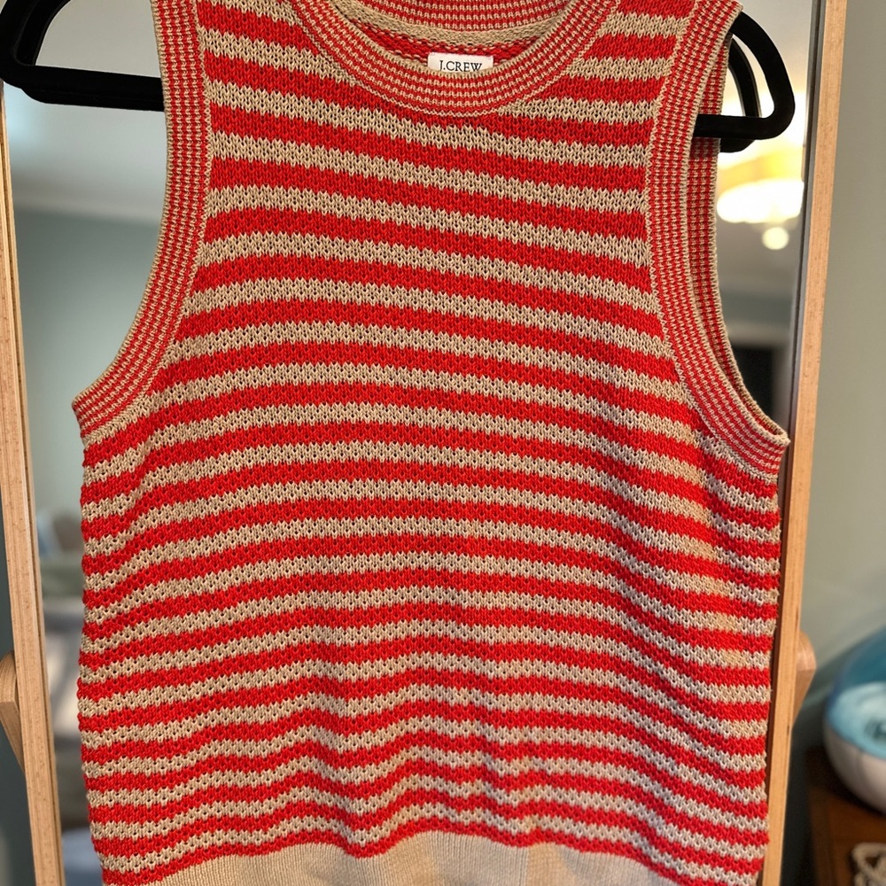 J. Crew Red and Tan Striped Knit Top